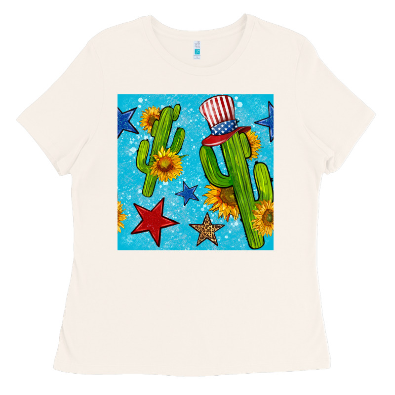 4th Of July Cacti Seamless Pattern Ladies Tee by BundleAndBundleShop | Teevron