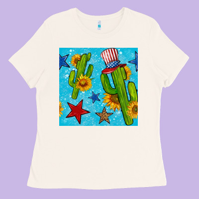 4th Of July Cacti Seamless Pattern Ladies Tee Designed By Bundleandbundleshop