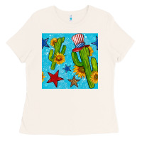 Bone 4th of july cacti seamless pattern Ladies Tee - BundleAndBundleShop