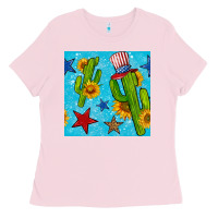 Bubblegum Pink 4th of july cacti seamless pattern Ladies Tee - BundleAndBundleShop