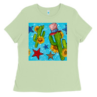 Matcha 4th of july cacti seamless pattern Ladies Tee - BundleAndBundleShop
