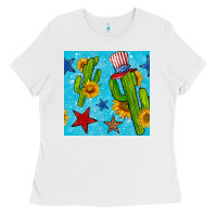 White 4th of july cacti seamless pattern Ladies Tee - BundleAndBundleShop