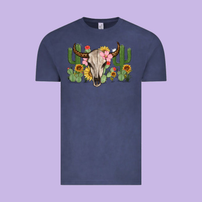 Bull Skull With Cactus Vintage Tee Designed By Maliassmallbusiness