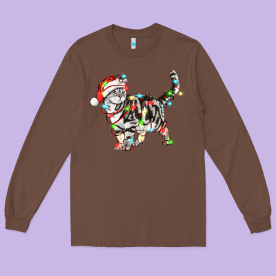 Christmas American Shorthair Cat Long Sleeve Tee Designed By Lillyallendesigns