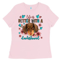 Bubblegum Pink life is better with a dachshund Ladies Tee - Jasminsmagicworld