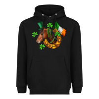 Black Horse with horseshoe St. Patrick's Heavyweight Hoodie - CowGirlArtShop