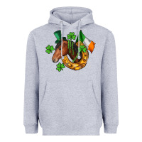 Heather Grey Horse with horseshoe St. Patrick's Heavyweight Hoodie - CowGirlArtShop