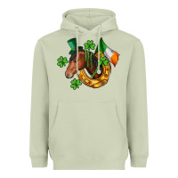 Matcha Horse with horseshoe St. Patrick's Heavyweight Hoodie - CowGirlArtShop