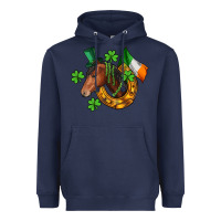 Navy Horse with horseshoe St. Patrick's Heavyweight Hoodie - CowGirlArtShop
