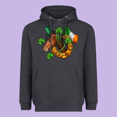 Horse With Horseshoe St. Patrick's Heavyweight Hoodie Designed By Cowgirlartshop