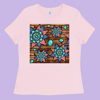 4th Of July Turquoise Gemstone Seamless Pattern Ladies Tee Designed By Bundleandbundleshop
