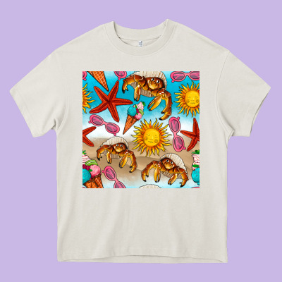 Beach Seamless Pattern Heavy Core Tee Designed By Bundleandbundleshop