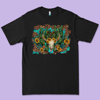 Leopard Bull Skull Cactus Sunflowers Premium Tee Designed By Adodesignshop