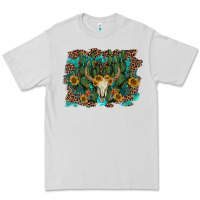 Dove Grey leopard bull skull cactus sunflowers Premium Tee - AdoDesignShop