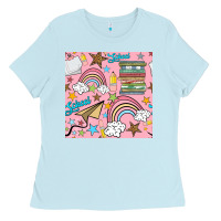 Baby Blue school with rainbow seamless pattern Ladies Tee - BundleAndBundleShop