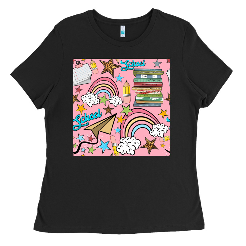 School With Rainbow Seamless Pattern Ladies Tee by BundleAndBundleShop | Teevron