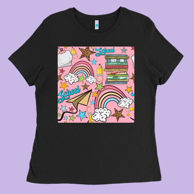 School With Rainbow Seamless Pattern Ladies Tee Designed By Bundleandbundleshop