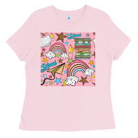 Bubblegum Pink school with rainbow seamless pattern Ladies Tee - BundleAndBundleShop