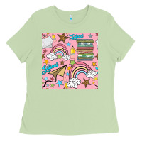 Matcha school with rainbow seamless pattern Ladies Tee - BundleAndBundleShop