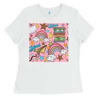 White school with rainbow seamless pattern Ladies Tee - BundleAndBundleShop