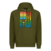 Army Green Autism American Flag Premium Hoodie - CowGirlArtShop
