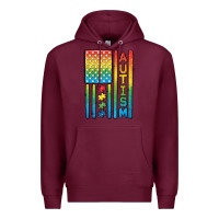 Burgundy Autism American Flag Premium Hoodie - CowGirlArtShop