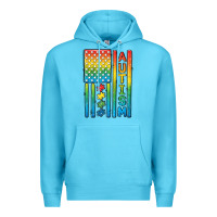 Ocean Blue Autism American Flag Premium Hoodie - CowGirlArtShop