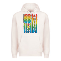 Pale Pink Autism American Flag Premium Hoodie - CowGirlArtShop