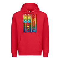 Red Autism American Flag Premium Hoodie - CowGirlArtShop