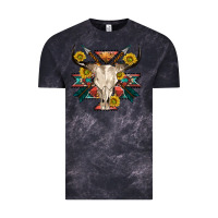 Cloud Black aztec western bull skull Vintage Tee - NancyCooperArtShop
