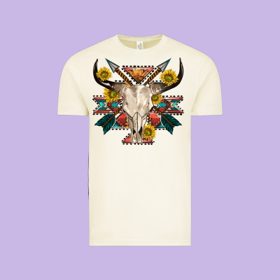 Aztec Western Bull Skull Vintage Tee Designed By Nancycooperartshop