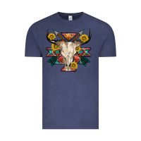 Vintage Denim aztec western bull skull Vintage Tee - NancyCooperArtShop