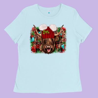 Highland Cow Christmas Ladies Tee Designed By Jahusdesignshop