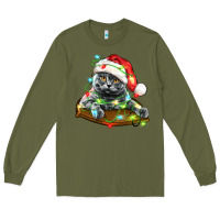 Army Green christmas scottish fold cat Long Sleeve Tee - LillyAllenDesigns