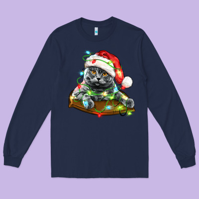 Christmas Scottish Fold Cat Long Sleeve Tee Designed By Lillyallendesigns