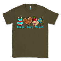 Army Green peace love teach Classic Tee - NancyCooperArtShop