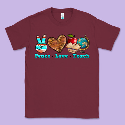 Peace Love Teach Classic Tee Designed By Nancycooperartshop