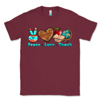Burgundy peace love teach Classic Tee - NancyCooperArtShop