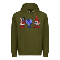 Army Green Peace love America with gnome 4th of july Premium Hoodie - HowdyJamesFarm