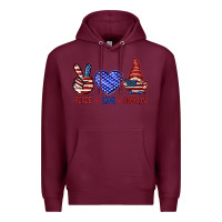 Burgundy Peace love America with gnome 4th of july Premium Hoodie - HowdyJamesFarm