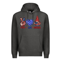Charcoal Heather Peace love America with gnome 4th of july Premium Hoodie - HowdyJamesFarm