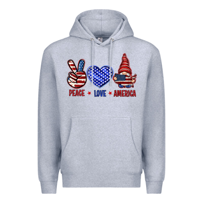 Peace Love America With Gnome 4th Of July Premium Hoodie by HowdyJamesFarm | Teevron