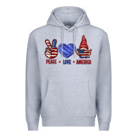 Heather Grey Peace love America with gnome 4th of july Premium Hoodie - HowdyJamesFarm