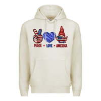 Oatmeal Heather Peace love America with gnome 4th of july Premium Hoodie - HowdyJamesFarm