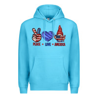 Ocean Blue Peace love America with gnome 4th of july Premium Hoodie - HowdyJamesFarm