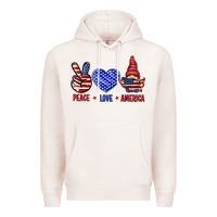 Pale Pink Peace love America with gnome 4th of july Premium Hoodie - HowdyJamesFarm