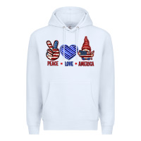 White Peace love America with gnome 4th of july Premium Hoodie - HowdyJamesFarm