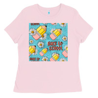Bubblegum Pink back to school seamless pattern Ladies Tee - BundleAndBundleShop
