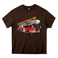 Chocolate Brown firefighter fire truck Heavy Core Tee - Artiststas