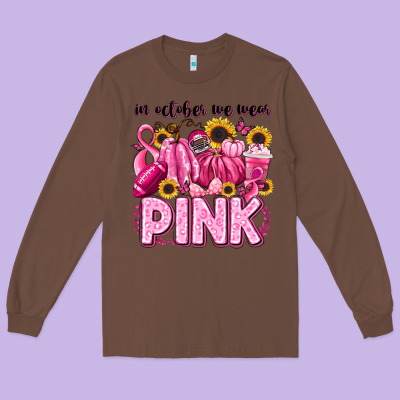 In October We Wear Pink Football Long Sleeve Tee Designed By Lillyallendesigns